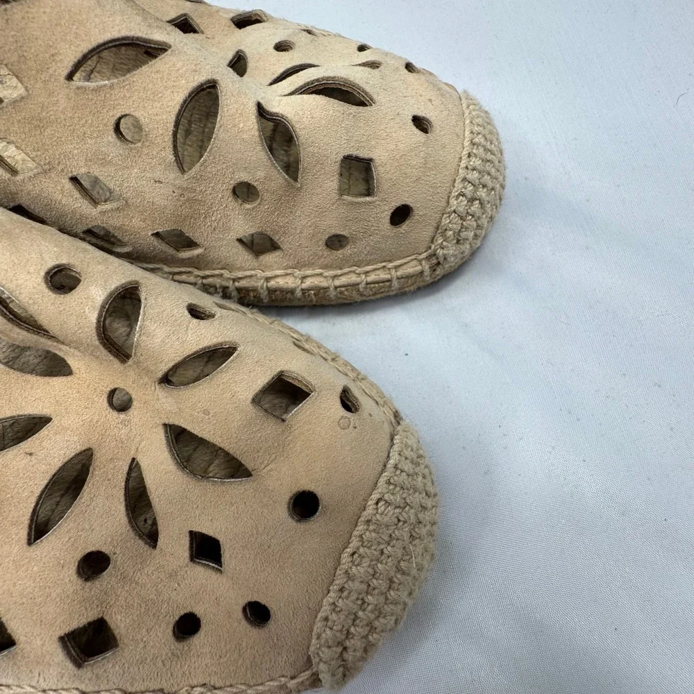 Tory Burch Espadrille Flats Women 8 Tan Laser Cut Suede Boho Summer Chic‎